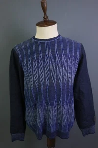 Carlo Colucci Blue Geometric Cotton Linen Knit Sweater Size 52 - Picture 1 of 20
