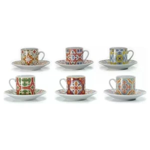 SET 6 TAZZINE CAFFE' CON PIATTINO LINEA Zahira disegni maioliche casa bar - Imagen 1 de 2