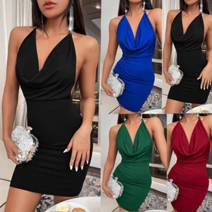 Abito donna moda sexy spacco farfalla rugiada schiena vita alta collo appeso - Foto 1 di 29
