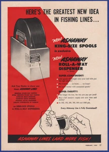 Vintage 1957 ASHAWAY Fishing Lines King Size Spools Ephemera 50's Print Ad - Picture 1 of 1