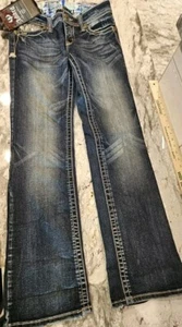 Womens ADIKTD jeans Lowrise Boot Cut Embellished Sz 4 Waist 28 Ins 33R (23) - Picture 1 of 10