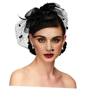 Fascinators Hat Tea Party Hat Mesh Floral Feather Hair Clip One Size Black - Picture 1 of 5