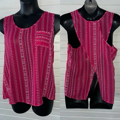 Top túnica cruel talla XL rosa sin mangas poli chifón espalda dividida geométrica usada en excelente estado Foto 1 de 4