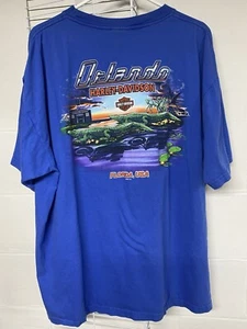 Harley Davidson TShirt Men Sz 2XL Blue Orlando FL Flaming Eagle - Picture 1 of 5
