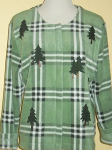 CHRISTOPHER & BANKS Green White Plaid Fleece SweaterCardigan Sz M Soft Cozy MINT - Picture 1 of 7