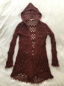 Anthropologie Crochet Duster Red Hood Open Cardigan Boho Fringed Small Oliver - Picture 1 of 12