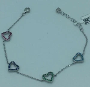 Pulsera de plata rodiada 925 de corazones con circonitas multicolor-SBRC00587 - Imagen 1 de 1