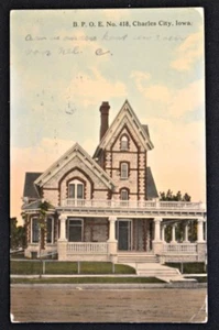 B.P.O.E. Postal de Elk's Lodge #418 Charles City Iowa IA PC 1917 (1108) - Imagen 1 de 1