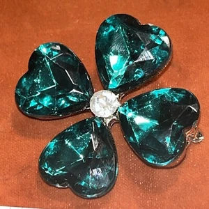 Emerald Color Dark Green Pendant Brooch Four Leaf Clover Shamrock Brooch Irish - Picture 1 of 5