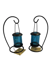 Pier One Tea Light Hanging Tabletop Blue Candle Garden Lanterns Wrought Iron New - Picture 1 of 8