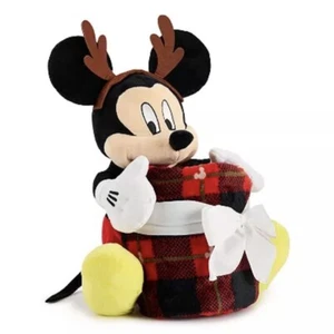 Disney Mickey Mouse Buddy Plush Throw Blanket Combo Set 50”x60” Christmas Plaid - Picture 1 of 4