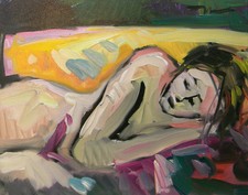 JOSE TRUJILLO OIL PAINTING 16X20" NUDE SLEEPING WOMAN MODERNISM ABSTRACT SIGNED
