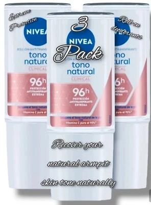 Desodorante Roll-on Nivea Tono Desodorante Natural Mujer Clinical 96h 3 Pck Foto 1 de 3