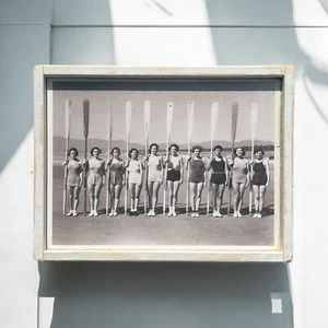 Retro Rustic Black & White Girls with Oars Wooden Sign Display Home Decor 12x16 - Picture 1 of 2