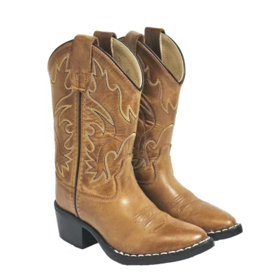 Old West Toddler J Toe Leather Embroidered Western Cowboy Boots 100 10 Brown - Image 1 of 4