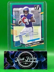 2023 Panini Donruss - Rated Rookie Jordan Addison #368 Green Autographs (AU, RC) - Picture 1 of 2