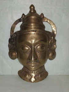 Antique Traditional Indian Ritual Bronze Mask Goddess Parvati South India LINGAM - Picture 1 of 8