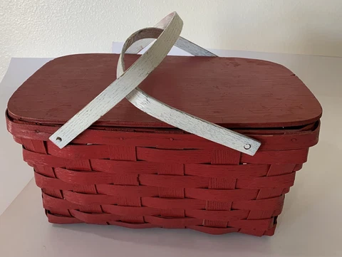 Vintage Red Picnic Basket By Peterboro Basket Co Cover