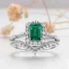 3.50ct Lab-created Emerald Wedding Bridal Ring Set 14k White Gold Finish