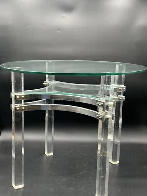 VTG MCM Charles Hollis Jones Lucite and Brass Side, End, Accent Table - Image 1 of 4