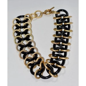 Collana Kenneth Jay Lane KJL tre file nero e oro multi catena-link - Foto 1 di 9