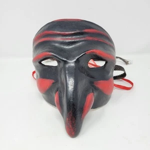 Italian Handmade Venetian Long Nose Mask Black & Red Unisex - Picture 1 of 6