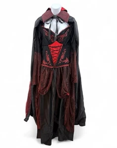 Gothic Vampir schwarz Satin rot Korsett Kleid Kapuze Cape Hexe Renaissance Damen M - Bild 1 von 18