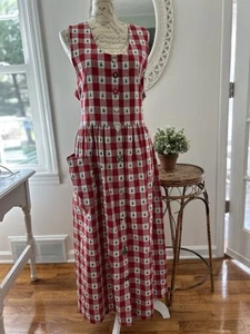 Dogwood Lane Christmas Buttons Dress Vtg Rare Cottage Core Pinafore Jumper Lg - Picture 1 of 8