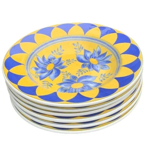 Set 6 Zuppiere Ceramica Quadrifoglio Italy 8 3/4” Cerchio Blu Giallo Fiori - Foto 1 di 20