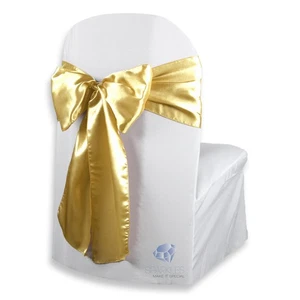 50 pcs Satin Chair Cover Bow Sash 108"x8" - Gold - Wedding Party Banquet yb - Picture 1 of 5