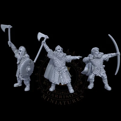 GARRISON MINIATURES Viking / Wildmen etc Chieftains X3 - 28mm 1/56 Wargames & Collectors Figures
