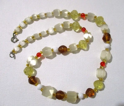 Vintage Rhubarb Atlas Glass Beads Necklace with Yellow Orange Amber Glass Beads - Image 1 of 4