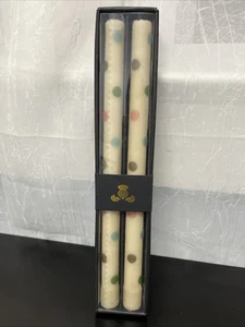 Mackenzie Childs Set Of 2 Dot Pastel Beeswax Blend 12" Taper Dinner Candles NIB - Picture 1 of 8