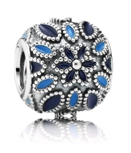 Pandora CATHEDRAL ROSE Blue Enamel FLOWER Charm S925ale - Picture 1 of 6