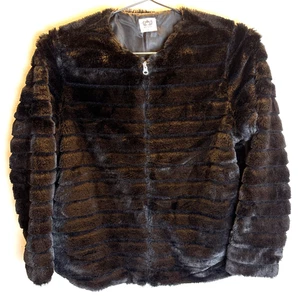 Katydid Women's L Black Faux Rabbit Fur Jacket With Pockets Classic Old Money - Picture 1 of 7