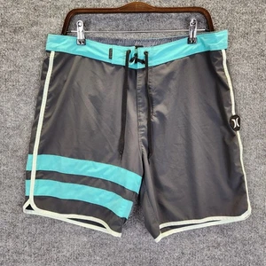 Hurley Phantom Board Shorts Mens 33 Gray Blue Stripe Swim Trunks Surf Quick Dry - Picture 1 of 13