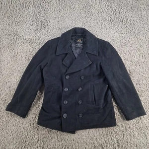 Alpha Industries Jacket Mens Large Wool Black Pea Coat Military - Picture 1 of 12