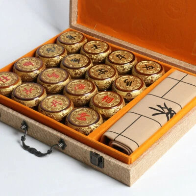 Chinese Chess Luxury Golden Phoebe Wooden Gilded Chinese Chess Collectible  - Image 1 of 4