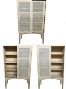 BAHAMAS CABINET CUPBOARD SLIDING RATTAN DOORS/ NATURAL OAKWOOD COLOUR - Picture 1 of 12