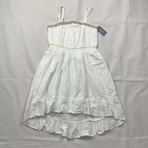 cherokee girls dress XL14-16 sleeveless babydoll hi-lo ruffles white 100%cotton - Picture 1 of 4