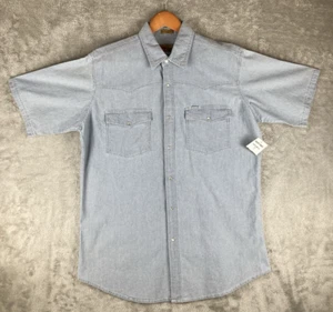 Field N Forest Shirt Mens Large Blue Pearl Snap Short Sleeve Pockets 100% Cotton - Picture 1 of 10