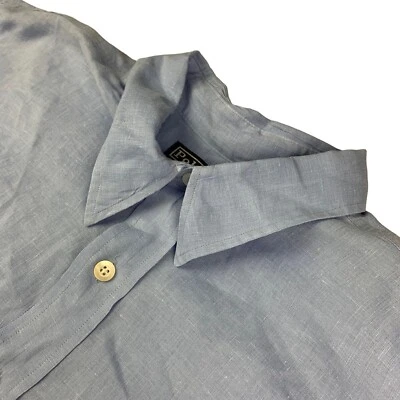 VTG Polo Ralph Lauren Men's 100% Linen L/S Button Work Shirt Light Blue • XL - Image 1 of 4