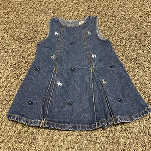 Gymboree Denim Jumper Dress Embroidered Poodle Designs Sz 12/18 Months - Picture 1 of 6