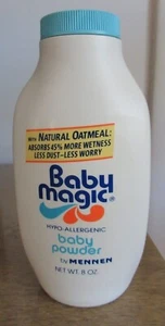 Vintage Baby Magic hypoallergenes Babypuder von MENNEN mit natürlichen Haferflocken 8 Unzen - Bild 1 von 4