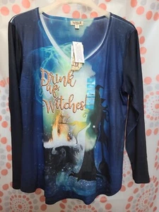ONE WORLD Live & Let Live - Drink Up Witches! - blaue Bluse Größe XL - Bild 1 von 8