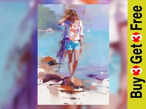 Coastal Stroll Painting 5"x7" Matte Paper Print | Beachside Serenity Art - Picture 1 of 7