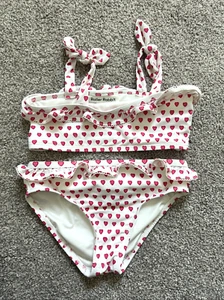 Roller Rabbit Heart Bathing Suit Girls Size 6 Bikini Pink White Ruffle Two Piece - Picture 1 of 4