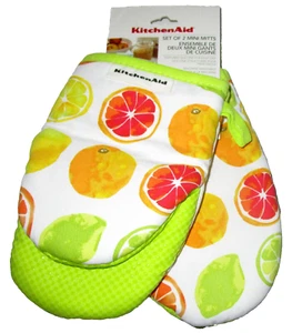 KITCHENAID MINI OVEN MITTS ~ 2 PK. ~ 5.5" X 8" SUMMER FRUIT ~ SILICONE GRIP - Picture 1 of 1