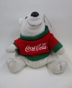 Coca-Cola Bean Bag Plush Polar Bear in Coca-Cola logo Sweater, 1997, #0116 - Picture 1 of 11
