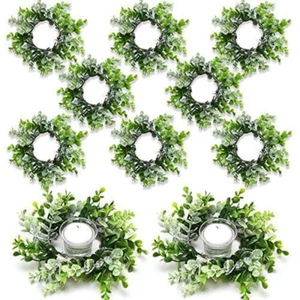 Wedding Candle Rings Eucalyptus Candle Ring Artificial Greenery Wreath Wedding - Picture 1 of 12